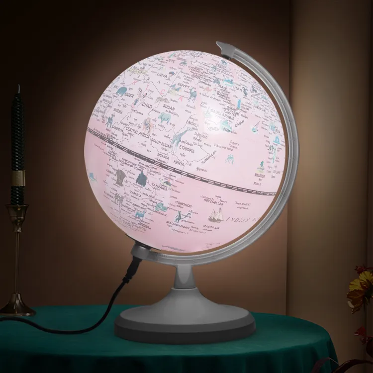 20cm (8") French Language "Gmini" Pink Cartoon Globe with Metal Base & Meridian - World Globe